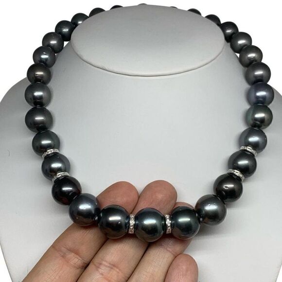 Diamond Tahitian Pearl Necklace 14k Gold 16.3 mm 16.5" Certified $24,000 914649 - Picture 1 of 8